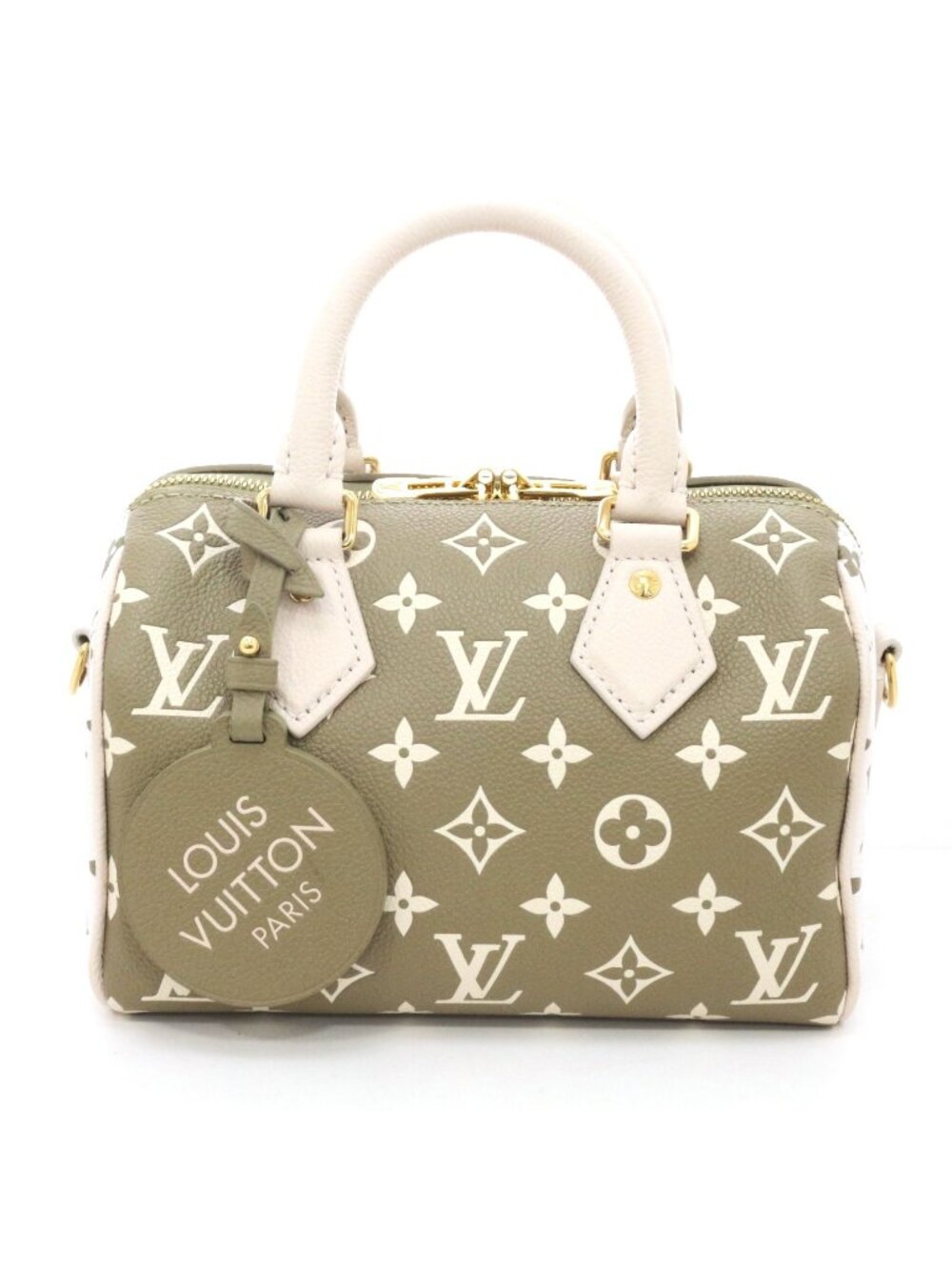 Louis Vuitton Speedy Bandouliere 20 Handbag Monogram Empreinte Khaki Beige